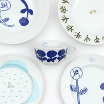 Spot mina perhonen Japanese designer hand-painted blue butterfly cup breakfast deep dish Western food