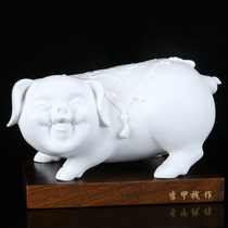 Jia Zhan Kiln Li Jia Dehuai White Porcelain Sculpture Crafts Ceramic ornaments Laughing often open the Year of the Pig