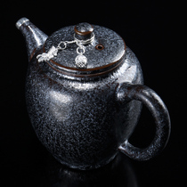 Jiacan kiln Li Jiadang Tianmu porcelain ceramics handmade sterling silver inlaid teapot ceramic teapot home gifts