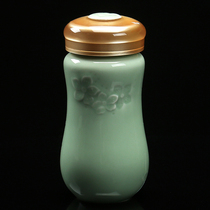 Jiacan Kiln Guanfu Master Cup Longquan Celadon Office Cup Thermos Ceramic Filter Tea Cup Ten Lilts Peach Blossom