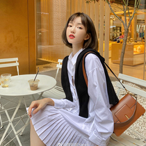 Wei Yanni Santa Rita can salt sweet design full lace-up long sleeve white striped shirt skirt