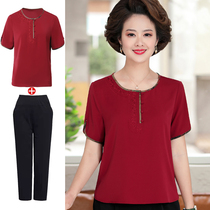 Mothers Eve dress wide Mrs. True silk short sleeve T-shirt middle-aged mulberry silk blouse womens sweatshirt gats up the code suit