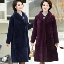 Middle-aged and elderly female mink velvet coat plus fat plus size fat mother winter long double-sided cashmere coat 200kg