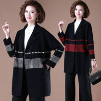 Middle aged peoples double face cashmere big coat woman in the middle of a long style plus fat increase for overweight mother autumn and winter fur coat