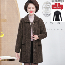 Middle-aged fat mother autumn and winter woolen coat mink velvet mid-length thick cashmere coat women plus fat plus size