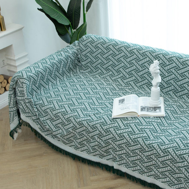 American sofa blanket cover dustproof sofa towel cover blanket living room ສີແຂງຝ້າຍ knitted tassel sofa thread blanket