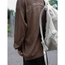 Nobodyknows American vintage street tide wash do old loose letter print mens and womens long sleeve T-shirt