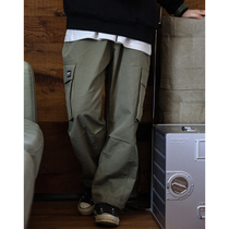 Nobodyknows Japanese new solid color pocket straight three-dimensional cut overalls pants loose mens and womens trousers