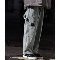 Nobodyknows Japanese vintage washed light blue straight loose daddy pants mens and women Street denim trousers