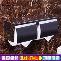 Toilet stainless steel double roll tissue box drawing paper box wall-mounted paper roll holder with mobile phone rack
