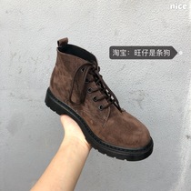 2020 Frosted British lace-up flat-bottom locomotive boots Knight military boots Martin boots couples men and women tide