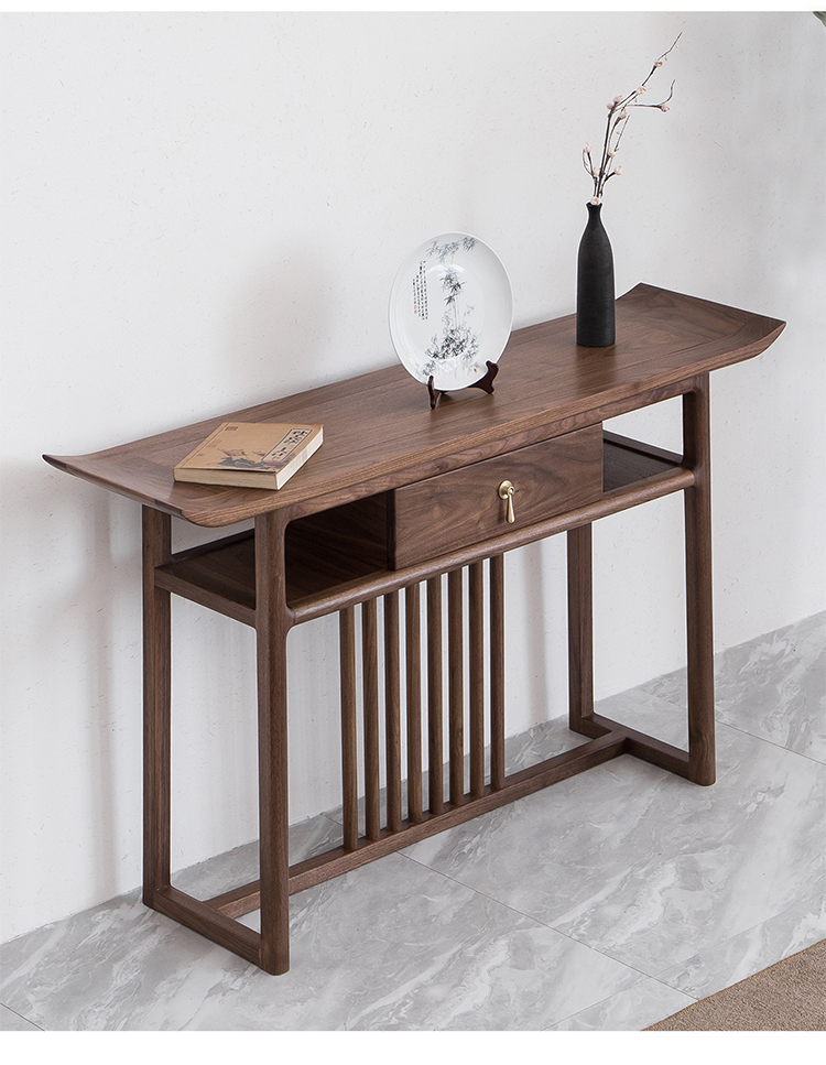 新中式条案实木玄关桌简约现代禅意供桌端景台入户条几边几置物架