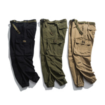 Summer vintage straight loose multi-pocket overalls pants mens bunches foot slim military style casual trousers cotton tide
