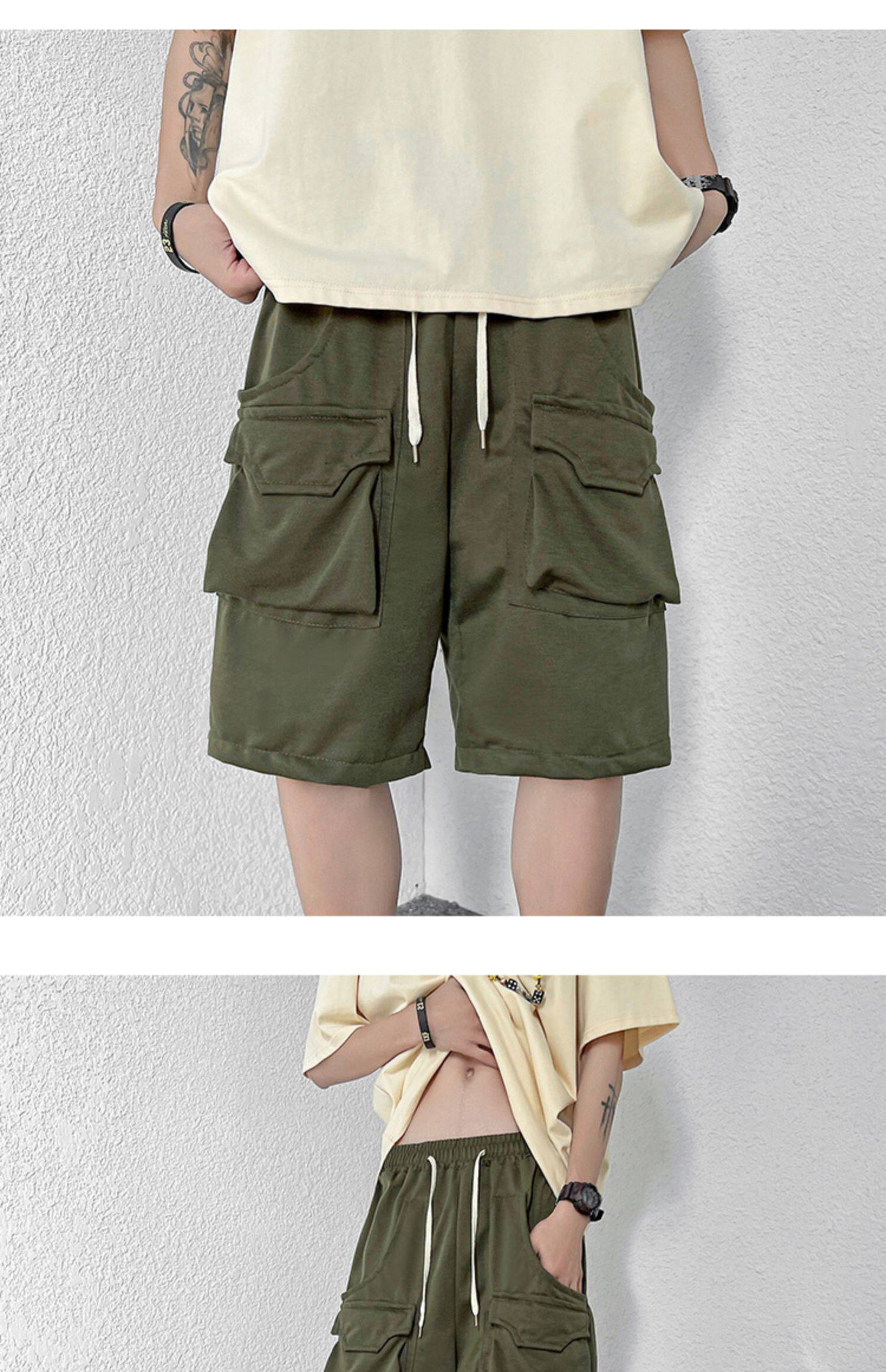 工装短裤男夏季潮流宽松休闲五分阔腿裤港风潮牌开叉百搭外穿中裤