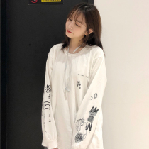 LKSTORE KTDA 19fw bicolor hand painted fun graffiti long sleeve male and female lovers loose tide card sweater
