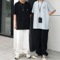 LKSTORE Nothingnever hit bottom pure color base pocket Pocket short sleeve male and female couple t-shirt