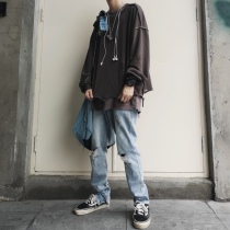 LKSTORE CAREERISM High Street National Tide Brand Jeans Men and Women Breaking Pants ins Loose Trend