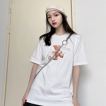 LKSTORE ICFFCOCO summer new Kicking Bear print short sleeve men and women couples loose T-shirt