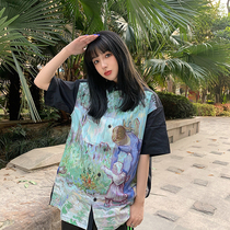 KTDA 2020ss new oil painting children abstract graffiti stitching short sleeve shirt men and women couple retro shirt