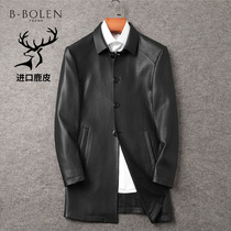 New Haining imported head layer deerskin mens leather jacket high-end long button casual windbreaker jacket jacket jacket