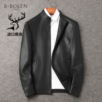 Autumn and winter new imported head layer deerskin leather men Haining leather business Leisure stand collar high-end jacket jacket