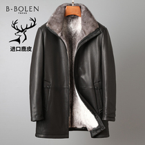 Deerskin leather mens cross mink casual warm middle-aged whole mink inner bladder leather hair one long leather jacket