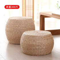 Low stool solid wood small stool home bench straw woven round stool living room entrance shoe stool high bench Ottoman