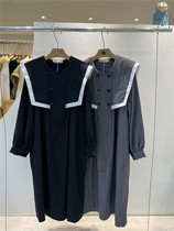 GUNU Collider Navy Collar Slimmer Age Lantern Sleeves Long Dress Girl Korean version Sthin over knee A word dress damp