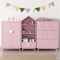 American Ins Solid Wood Children Combo Cabinet Brief Boy Girl Pink Wardrobe Cute Set Up Bucket Bookcase Bookcase