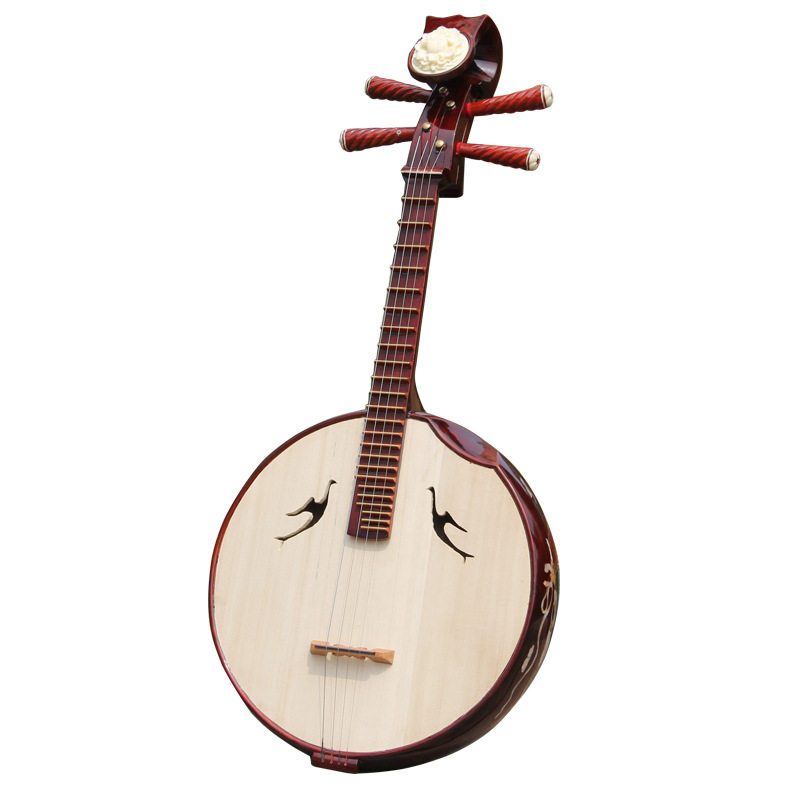 中阮成人演奏考级琴 手工红木贝雕缺口铜品阮 民族弹拨乐器带琴盒