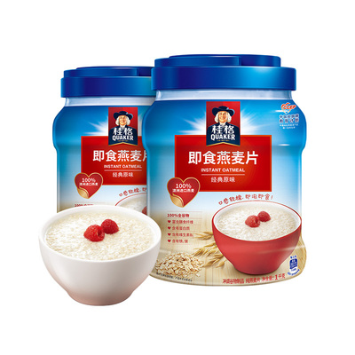 桂格礼盒即食燕麦片冲饮1000g*2罐原味0蔗糖速食双罐送礼福字