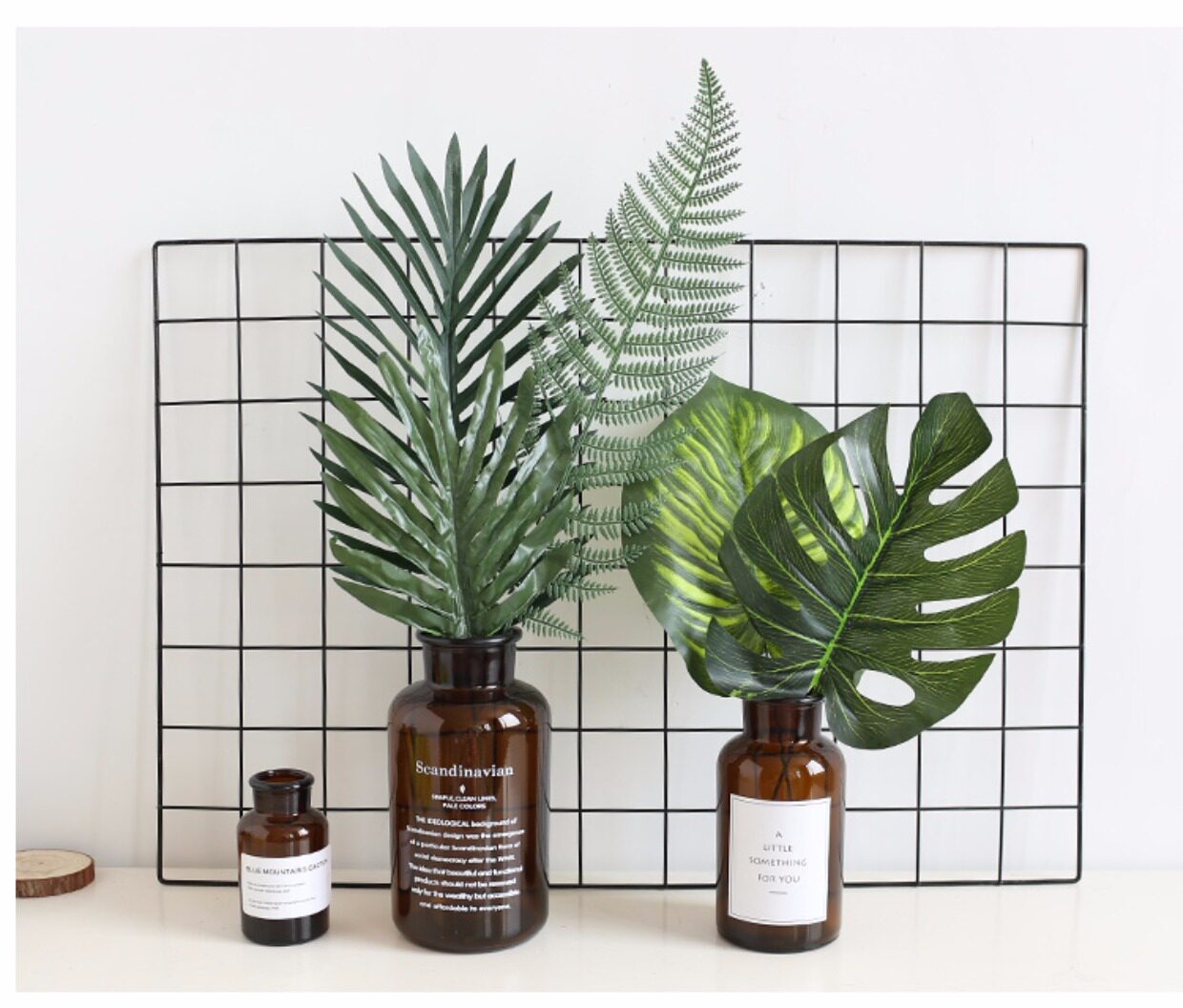 假树叶绿色仿真大叶子塑料藤条绿植壁挂墙面室内装饰龟背椰子树叶