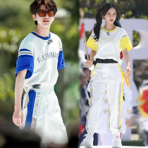 Run Cai Xukun with the same casual sports suit womens summer short-sleeved T-shirt student class clothes summer sportswear men