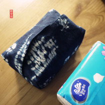 Fabric tissue bag handmade tie-dyed paper pumping storage bag pure cotton blue dyeing living room car bathroom facial towel box