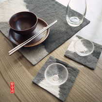 Cloth cotton pads marble hand dye three-color gradually changing tea cushion tea accessories insulated blue brown khaki