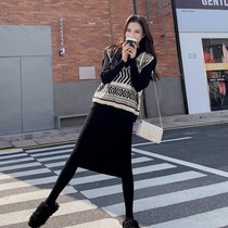 Sandro Moscoloni suit one-piece dress 2021 Autumn winter display slim knit horse chia small black dress Two sets