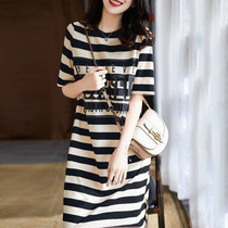 Sandro Moscoloni striped T-shirt dress woman 2022 Summer loose medium long printed short sleeve dress