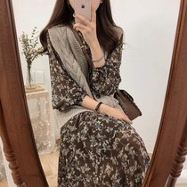 Sandro Moscoloni2022 spring autumn new womens retro Machia snow-spun crushed floras dress two-piece suit