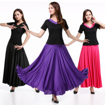 New square dance outfit Modale V lead long sleeve pure blouse dancing big swing long dress Xinjiang dance dance suit