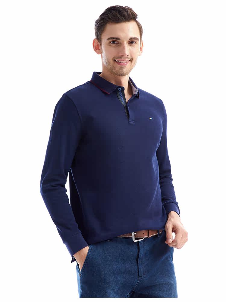 ucla长袖polo 2017秋冬新品 商务休闲男士净色简约百搭珠地保罗衫