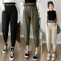 High-waisted bud pants womens casual pants 2020 new Korean version of thin nine-point Harun pants drawstring loose overalls spring