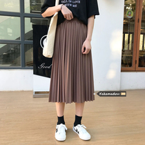 High waist skirt female 2021 new Korean version of Joker retro loose students long A- word pleated skirt long skirt