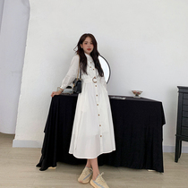 2022 Autumn Dress New Shirt Dress Mid length Skirt Collection Waist Display Slim Temperament Long Skirt White Long Sleeves Dress Woman