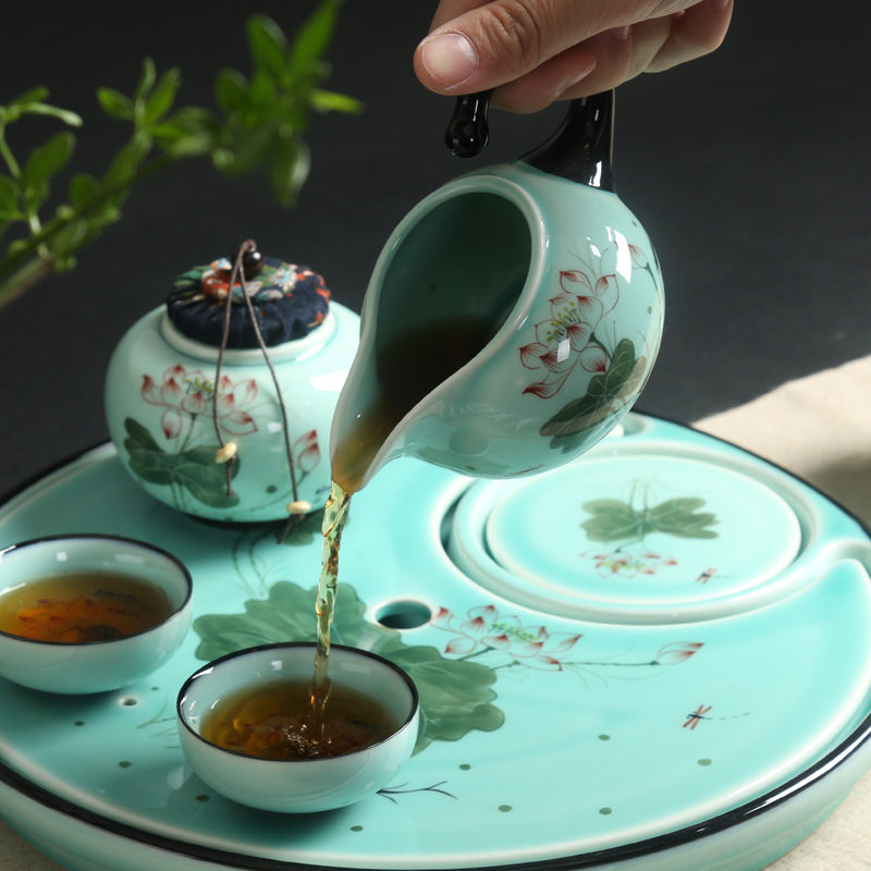 Porcelain heng tong kung fu tea set celadon suit household ceramics girder of a complete set of ceramic tea tray was a pot of tea cups