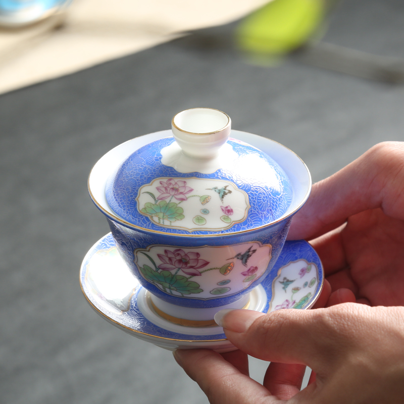 Blue and white porcelain porcelain constant hall tureen large tea for ceramic kung fu tea set three bowl to bowl teapot teacup