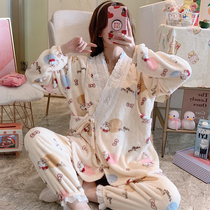 Moon clothes autumn and winter postpartum pregnant women coral velvet pajamas thickened plus velvet 11 months cotton breastfeeding model 12 to be produced