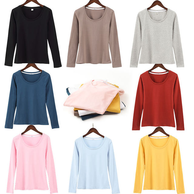 Spring 2020 Korean version of the new solid color shirt blouses cotton long-sleeved t-shirt Slim female outer wear Qiuyi Spring 2020 Korean version of the new solid color shirt blouses cotton long-sleeved t-shirt Slim female outer wear Qiuyi