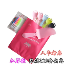 300 sets disposable birthday cutlery tray combination cake plate fork plastic cutlery set