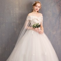 One-word shoulder light shoulder yarn wedding dress long floating Super fairy 2021 new bride Princess thin and simple summer