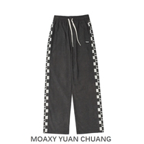MOAXJ original tide card checkerboard stitching straight casual pants couples loose Joker wide leg pants long pants